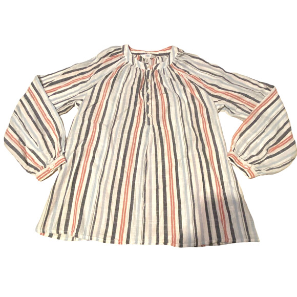 Time and Tru All Cotton Long Sleeve Peasant Style Stripe Womens top blouse S 4-6 - Picture 1 of 10